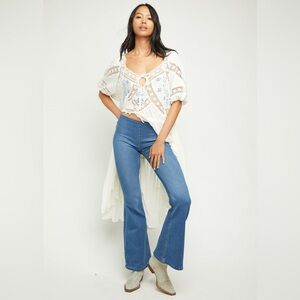 FREE PEOPLE Penny Pull On Flare Light Blue Denim Jeans Stretch 27 We The Boho